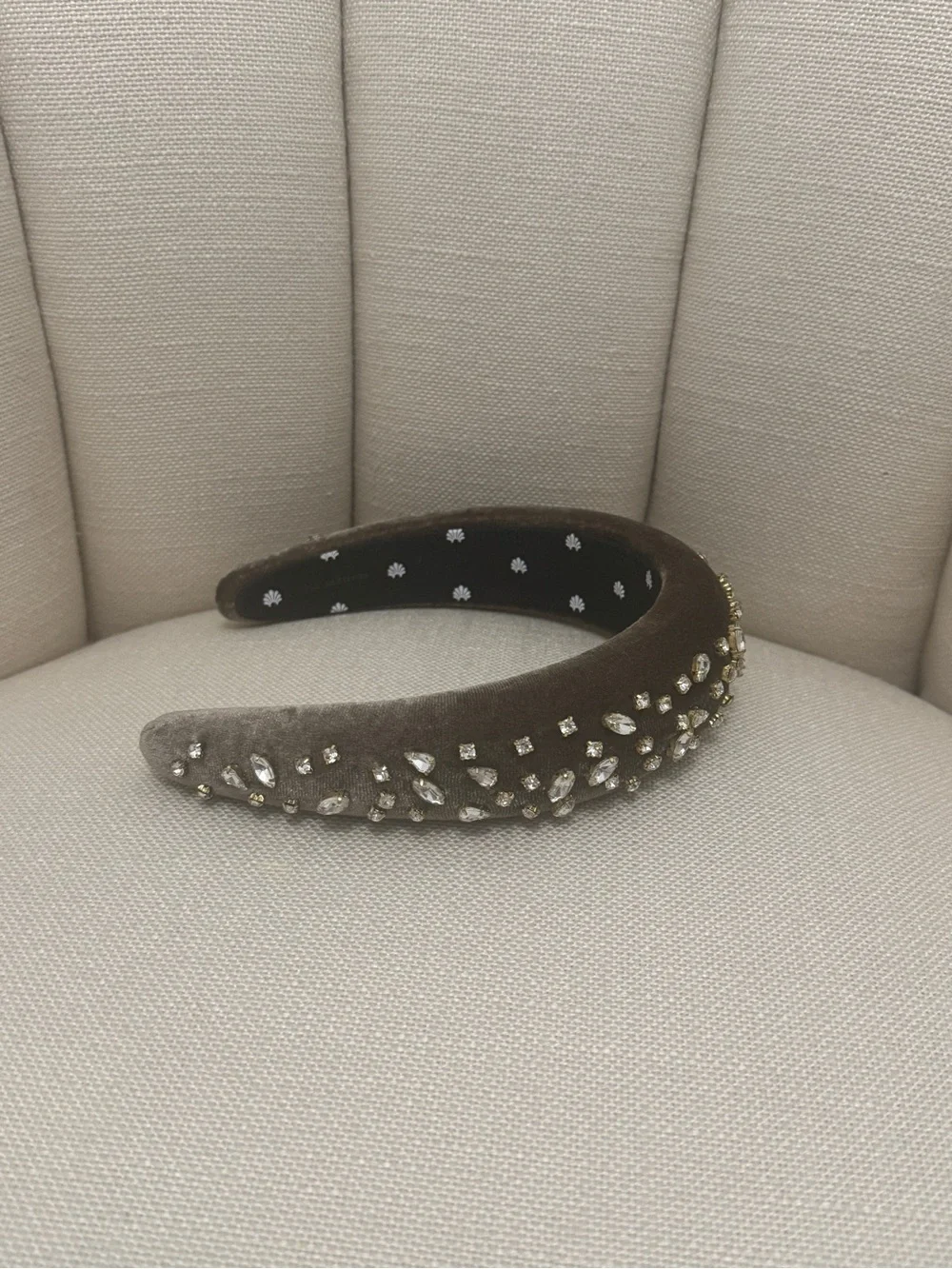 LeLe Sadoughi Taupe crystal-embellished velvet headband
